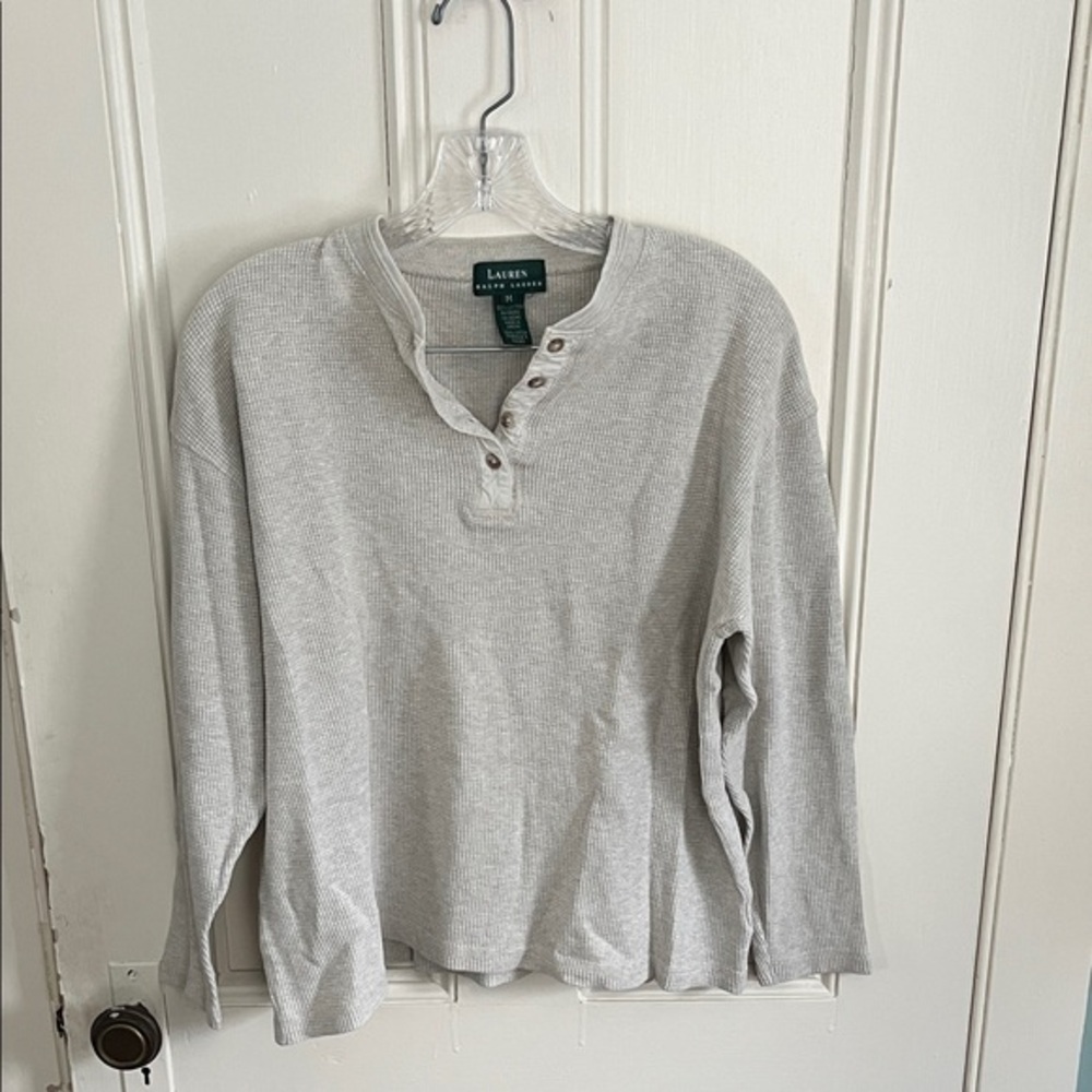 Lauren Ralph Lauren Light Gray Long Sleeve Henley